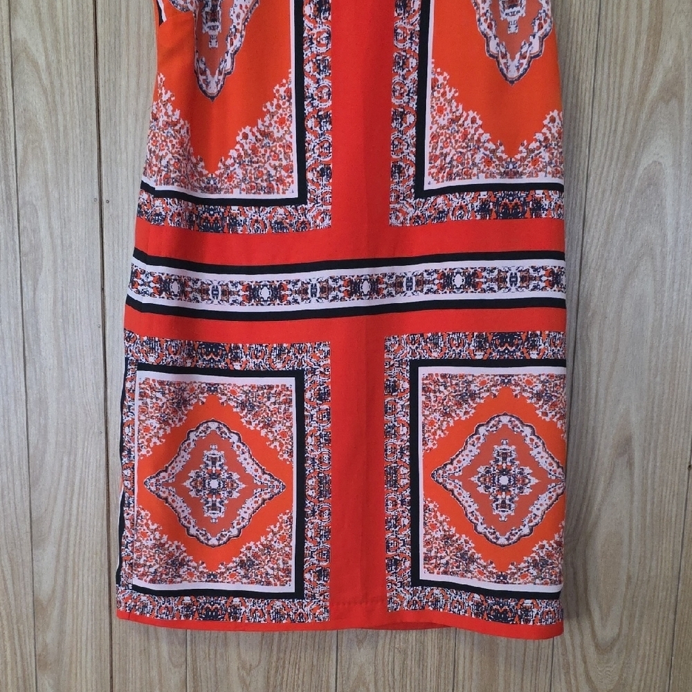 Carmen Marc Valvo Vibrant Orange Geometric Mini Dress - Picture 4 of 7